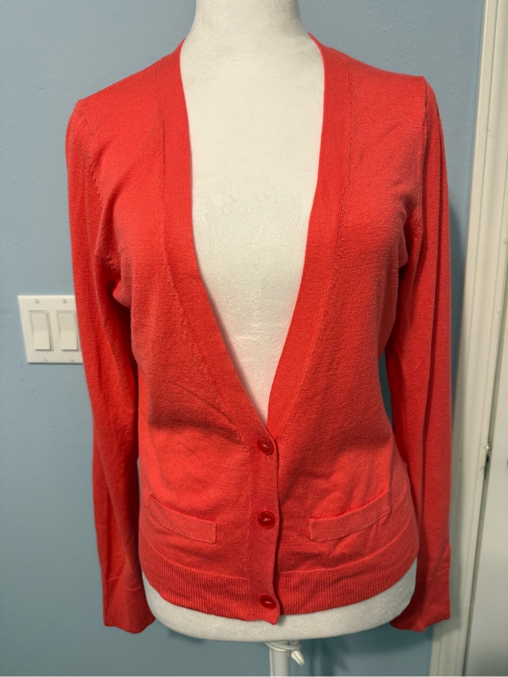 George Coral Button-Front V-Neck Cardigan